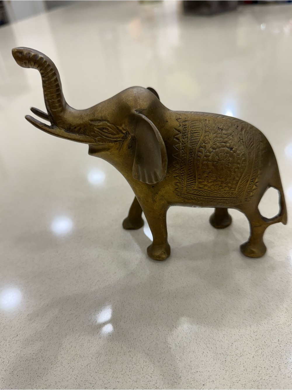 Brass Elephant Figurine with Raised Trunk